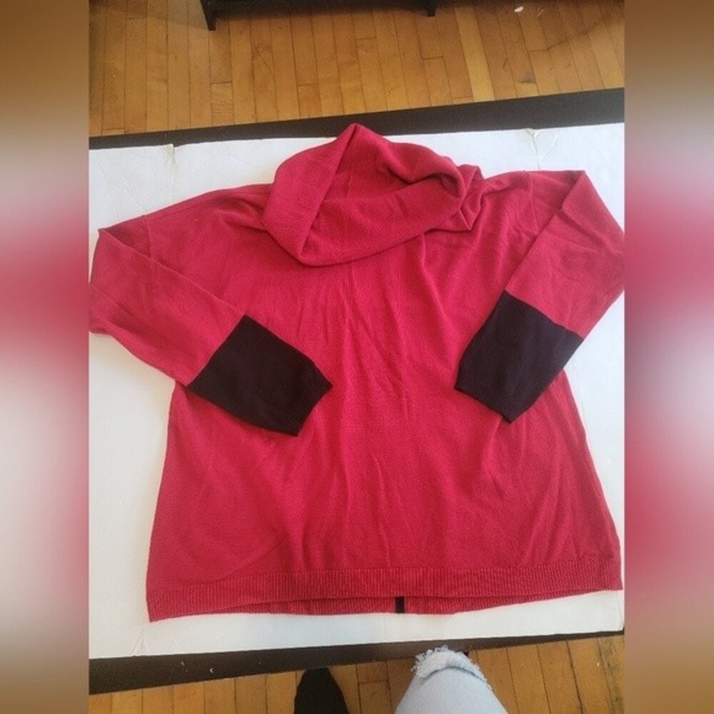 Verve Ami Cowl Drape Neck Sweater red & black Size Large